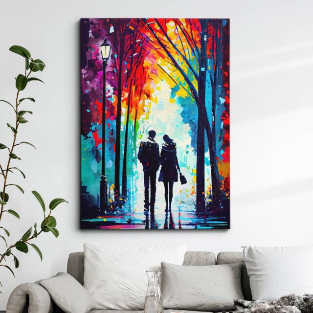 Couple Walking Starry Night Abstract Oil Painting Style Wall Art, Framed Canvas Poster Print, Home Kitchen Office Room Decor, Gifts - image 1