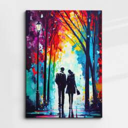 Couple Walking Starry Night Abstract Oil Painting Style Wall Art, Framed Canvas Poster Print, Home Kitchen Office Room Decor, Gifts - thumbnail 3