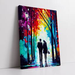 Couple Walking Starry Night Abstract Oil Painting Style Wall Art, Framed Canvas Poster Print, Home Kitchen Office Room Decor, Gifts - thumbnail 2