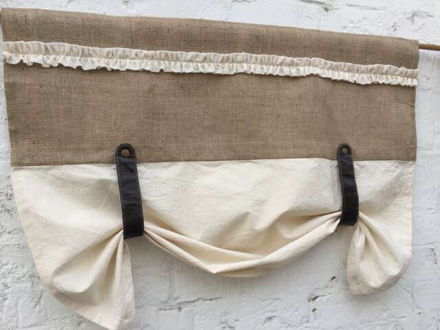 Burlap Curtains Kitchen Ruffle Valance Faux Leather Tie Up Country Curtain Rustic Farmhouse Window Treatments Primitive Jute Custom Valances - image 1
