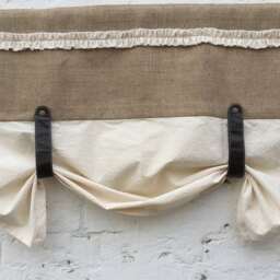 Burlap Curtains Kitchen Ruffle Valance Faux Leather Tie Up Country Curtain Rustic Farmhouse Window Treatments Primitive Jute Custom Valances - thumbnail 2