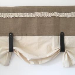 Burlap Curtains Kitchen Ruffle Valance Faux Leather Tie Up Country Curtain Rustic Farmhouse Window Treatments Primitive Jute Custom Valances - thumbnail 3
