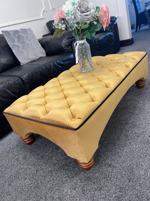 Handmade Chesterfield Velvet Footstool Curved Ottoman Coffee Table - image 1