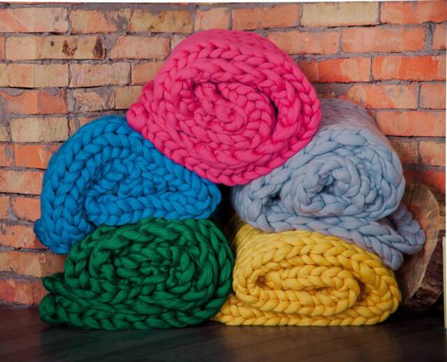 Hand Knit Merino Wool Chunky Blanket, Bulky Throw, Home Decor Gift - image 1
