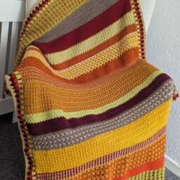Autumn Stitch Crochet Blanket, Handmade Autumn Throw, Unique Random Afghan, 41x70 Inch Sofa Cosy Fall Home Decor - thumbnail 2