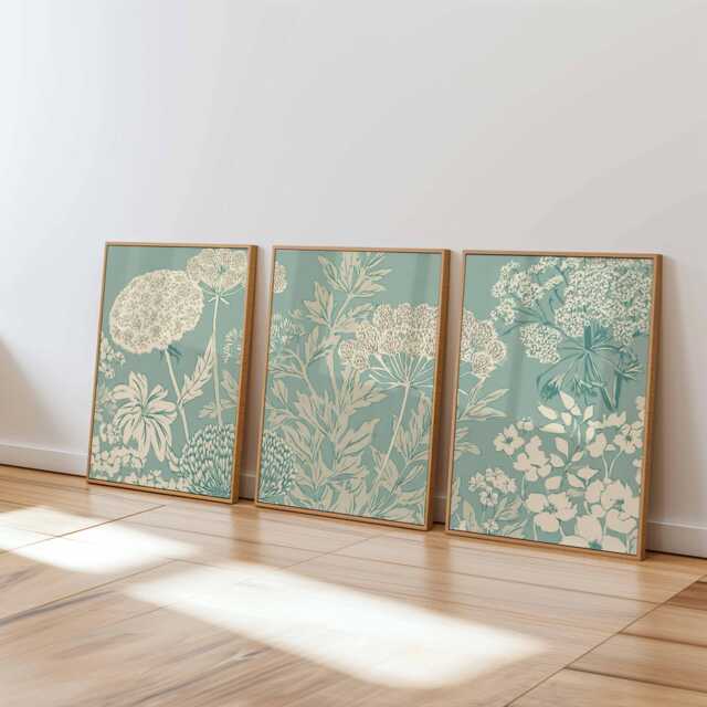 Botanical Line Art Prints Set Of 3, Minimalist Floral Posters, Sage Green & Cream Wall For Modern Living Room Or Bedroom Decor - image 1