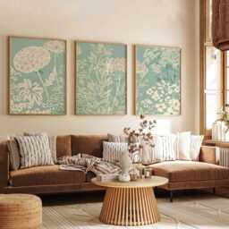 Botanical Line Art Prints Set Of 3, Minimalist Floral Posters, Sage Green & Cream Wall For Modern Living Room Or Bedroom Decor - thumbnail 3