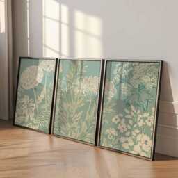 Botanical Line Art Prints Set Of 3, Minimalist Floral Posters, Sage Green & Cream Wall For Modern Living Room Or Bedroom Decor - thumbnail 2