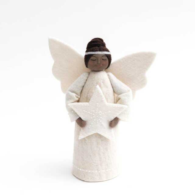 White Star Angel Tree Topper - Brown, Hand Felted Christmas Accessory, Handmade Festive Holiday Decor - image 1