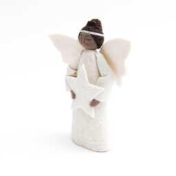 White Star Angel Tree Topper - Brown, Hand Felted Christmas Accessory, Handmade Festive Holiday Decor - thumbnail 2