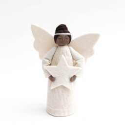 White Star Angel Tree Topper - Brown, Hand Felted Christmas Accessory, Handmade Festive Holiday Decor