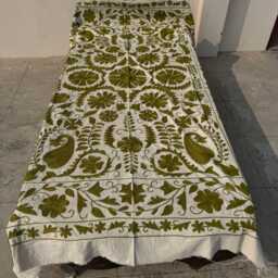Traditional Cotton Suzani Quilt - Hand-stitched Embroidery, Vibrant Folk Textile, Decorative Boho Bedding - thumbnail 2