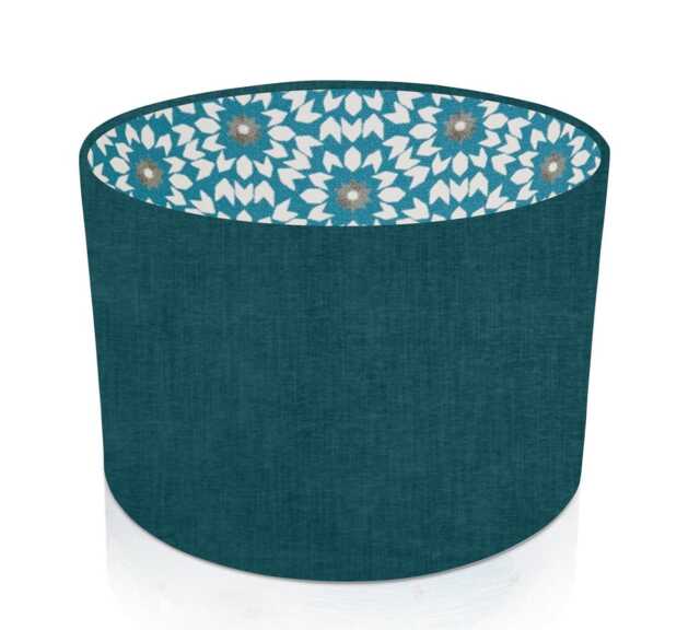 Teal Drum Lampshade With Blue Sunburst Interior, Modern Geometric Cylinder Pendant - image 1