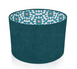 Teal Drum Lampshade With Blue Sunburst Interior, Modern Geometric Cylinder Pendant