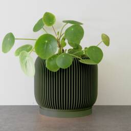 "Ribbed Modern Planter With Drainage in Army Green, Unique 3D-Printed Plant Pot, Small To Large Sizes 4"" 5"" 6"" 7"" 8" - thumbnail 3