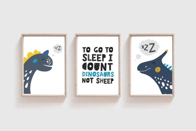 Set Of 3 Dinosaur Prints, Decor, Wall Art, Nursery Quotes, Boys Room Poster, Dino - image 1
