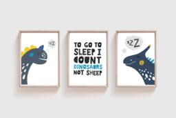 Set Of 3 Dinosaur Prints, Decor, Wall Art, Nursery Quotes, Boys Room Poster, Dino - thumbnail 1