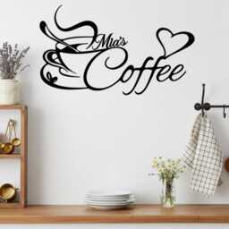 Personalized Coffee Shop Metal Wall Hanging, Elegant Script Custom Name Cup Iron Cutout, Cafe & Home Nook Decor - thumbnail 3