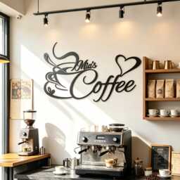 Personalized Coffee Shop Metal Wall Hanging, Elegant Script Custom Name Cup Iron Cutout, Cafe & Home Nook Decor - thumbnail 4