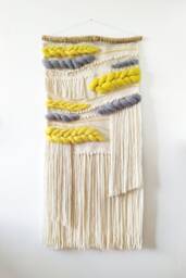 Long Woven Wall Hanging Boho Textile Art Perfect As Narrow Corner Or Staircase Wall Decor in Warm Coastal Living Room