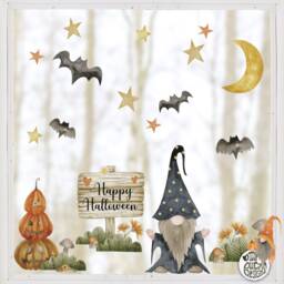 Halloween Gnome Decals - Cute Moon Stars Bats Pumpkins Autumn Window Classy Fall Decor By Dizzy Duck - thumbnail 1
