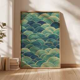 Green Japanese Waves Poster, Hokusai Woodblock Wave Print, Vintage Coastal Wall Art Pattern Art, Asian Home Decor - thumbnail 3