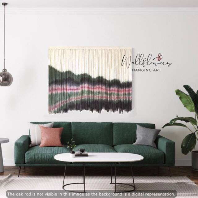Dyed Fiber Art Tapestry - Green, Black, Hot Pink Boho Wall Hanging - image 1