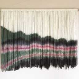 Dyed Fiber Art Tapestry - Green, Black, Hot Pink Boho Wall Hanging - thumbnail 3