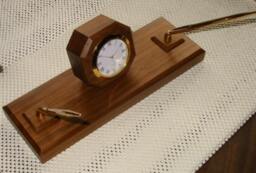 Solid Walnut Executive Desk Clock W/Penset - No27 - thumbnail 1