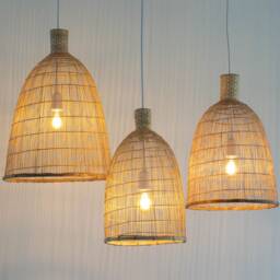 Set Of 3 Bamboo Pendant Lights - Handwoven Basket Lampshades - thumbnail 3