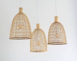 Set Of 3 Bamboo Pendant Lights - Handwoven Basket Lampshades