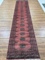2.6x12 Pink Color Bokhara Rug - Runner Hallway Stairs Bukhara Living Room Woolen Afghan