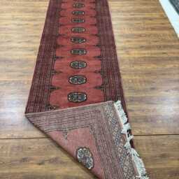 2.6x12 Pink Color Bokhara Rug - Runner Hallway Stairs Bukhara Living Room Woolen Afghan - thumbnail 4