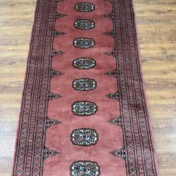 2.6x12 Pink Color Bokhara Rug - Runner Hallway Stairs Bukhara Living Room Woolen Afghan - thumbnail 2