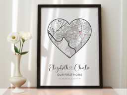 Custom First Home Map Print With Names & Coordinates - Personalised New House Gift Wedding Or Engagement Wall Art - thumbnail 1