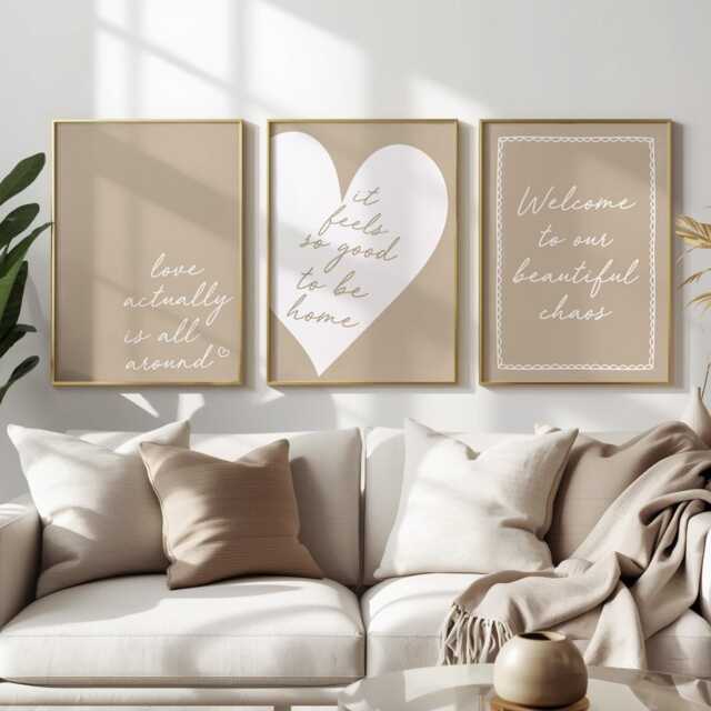 Beige Typography Art Prints - Set Of 3 Minimalist Home Decor - image 1