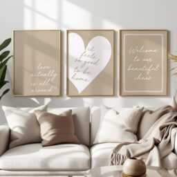 Beige Typography Art Prints - Set Of 3 Minimalist Home Decor - thumbnail 1