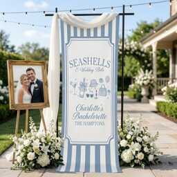 Personalized Bachelorette Party Banner Seashells Wedding Bells, Custom Bridal Wall Tapestry, Beach Bach Decor, Bride Celebration Sign 2026 - thumbnail 3
