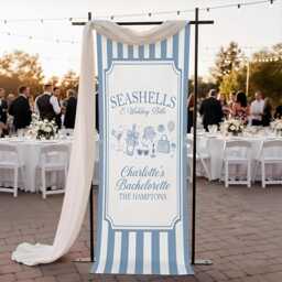 Personalized Bachelorette Party Banner Seashells Wedding Bells, Custom Bridal Wall Tapestry, Beach Bach Decor, Bride Celebration Sign 2026 - thumbnail 2