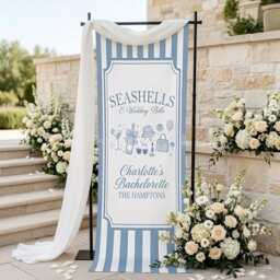 Personalized Bachelorette Party Banner Seashells Wedding Bells, Custom Bridal Wall Tapestry, Beach Bach Decor, Bride Celebration Sign 2026 - thumbnail 1