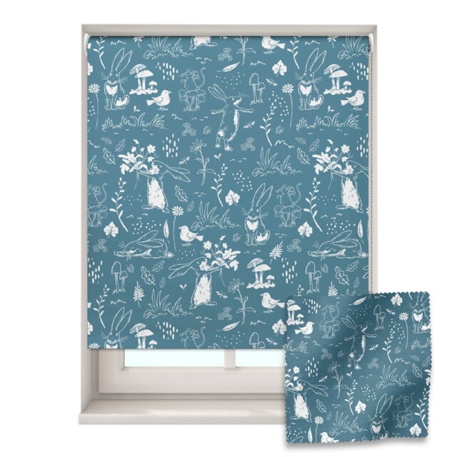 Blue Sketch Hares Roller Blind, Nursery Roller Blind, Guess How Much I Love You, Made To Measure, Blackout Blind - image 1