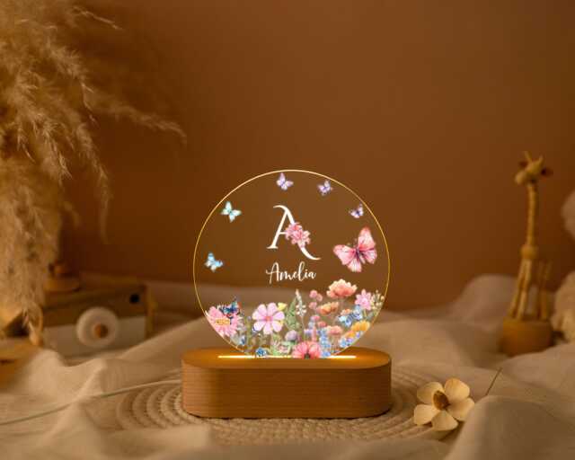 Personalised Flower Night Light, Custom Initial Name Lamp, Floral Led Lamp For Girls, Birthday Gift Daughter, Nursery Bedroom Decor - image 1