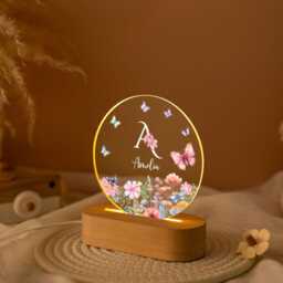 Personalised Flower Night Light, Custom Initial Name Lamp, Floral Led Lamp For Girls, Birthday Gift Daughter, Nursery Bedroom Decor - thumbnail 2