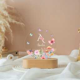 Personalised Flower Night Light, Custom Initial Name Lamp, Floral Led Lamp For Girls, Birthday Gift Daughter, Nursery Bedroom Decor - thumbnail 3