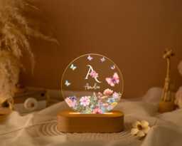 Personalised Flower Night Light, Custom Initial Name Lamp, Floral Led Lamp For Girls, Birthday Gift Daughter, Nursery Bedroom Decor - thumbnail 1