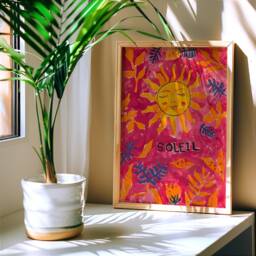 Soleil Colourful Summer Print, Retro Sun Poster, Abstract Modern Decor, Trendy Pink & Yellow Art, Boho Contemporary Aesthetic Art - thumbnail 3