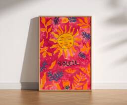 Soleil Colourful Summer Print, Retro Sun Poster, Abstract Modern Decor, Trendy Pink & Yellow Art, Boho Contemporary Aesthetic Art - thumbnail 1
