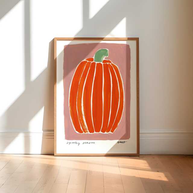 Pumpkin Painting Art Print/Hand Painted Abstract Halloween Colourful Autumn Decor Gallery Wall - image 1