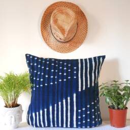 Vintage African Mudcloth Pillow Cover Indigo Denim, Bohemian Decor - thumbnail 3