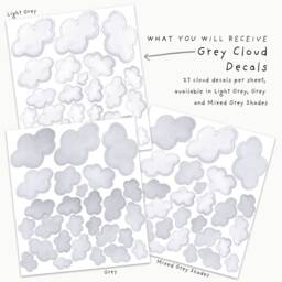 Fabric Wall Decal Set, Grey Watercolor Clouds, Kids Room Decals, Cloud Sticker, Nursery Decor, Removable - thumbnail 1